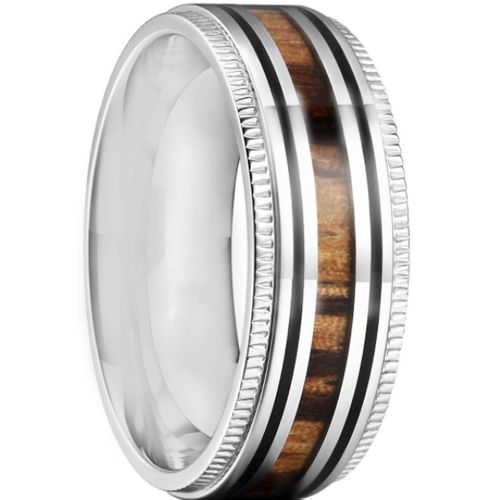 *COI Titanium Black Silver Milgrain Ring With Wood-6900AA
