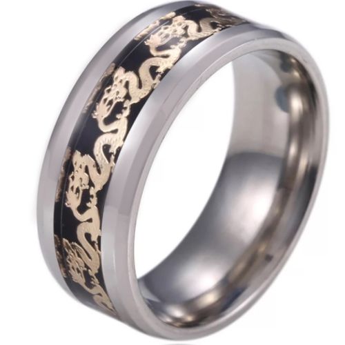 **COI Titanium Beveled Edges Ring With Dragon-6919AA