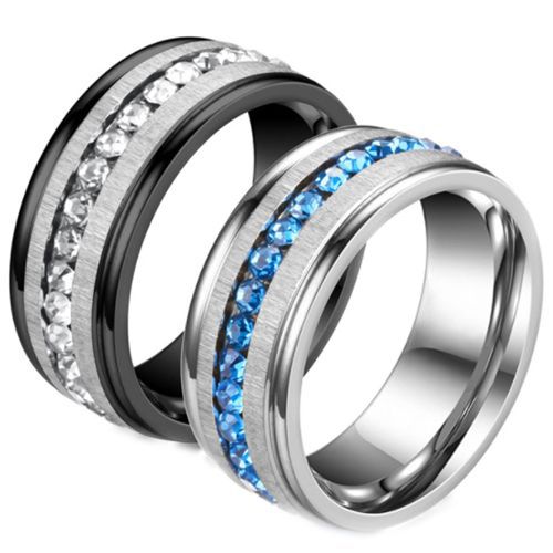 **COI Titanium Silver/Black Silver Step Edges Ring With Cubic Zirconia-6988AA