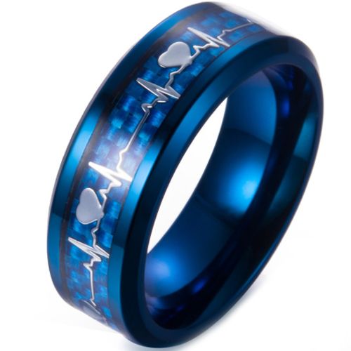 **COI Blue Titanium Heartbeat & Heart Beveled Edges Ring-6990AA