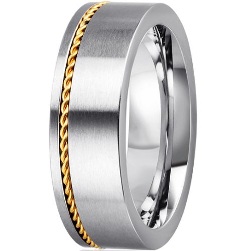 **COI Titanium Gold Tone Silver Pipe Cut Flat Ring With Wire-7055AA