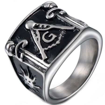 **COI Titanium Black Silver Masonic Freemason Ring-7114