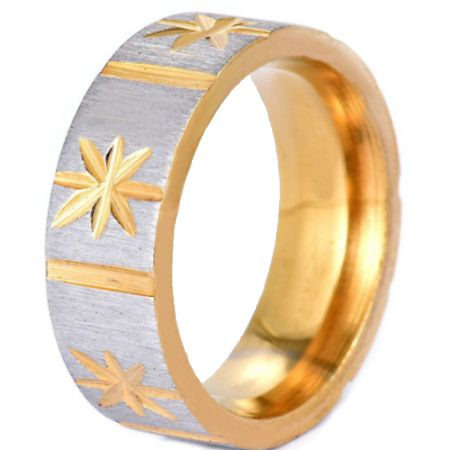 **COI Titanium Gold Tone Silver Grooves Ring-7143BB