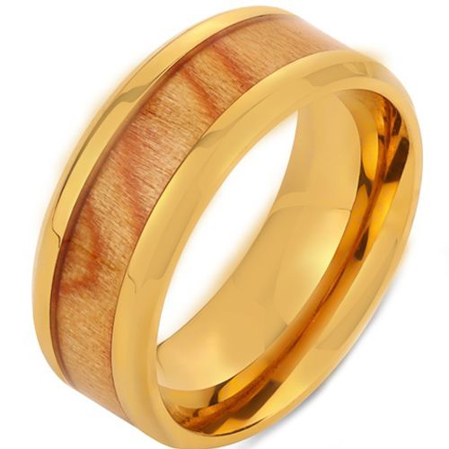 **COI Gold Tone/Black/Silver Titanium Beveled Edges Ring With Zebra Wood-7162AA