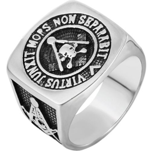 **COI Titanium Black Silver Masonic Freemason Ring-7176