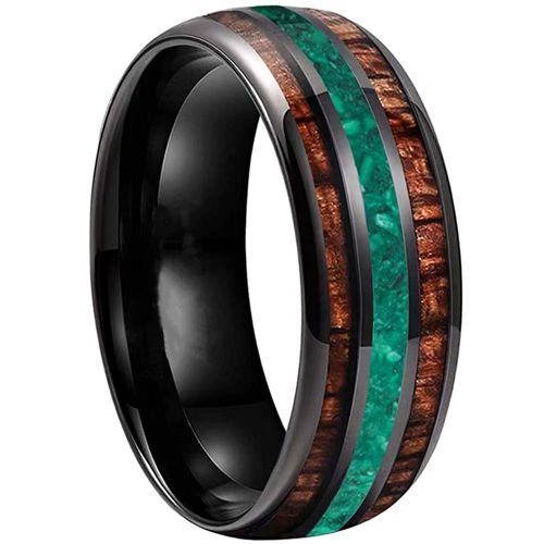 **COI Black Titanium Green Malachite & Wood Dome Court Ring-7184AA