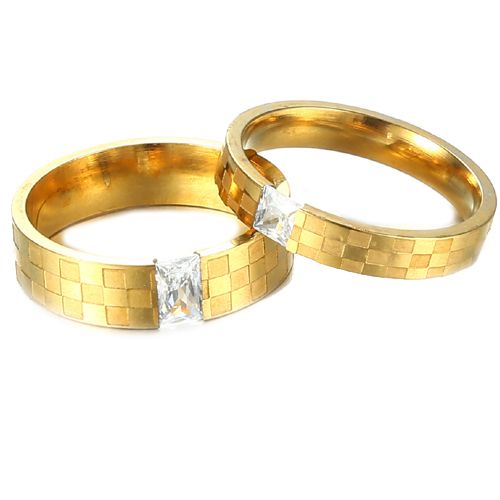 **COI Gold Tone Titanium Checkered Flag Solitaire Ring With Cubic Zirconia-7215AA