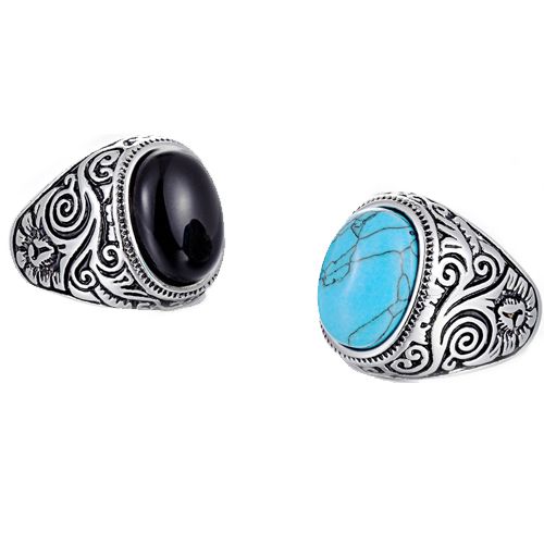 **COI Titanium Celtic Ring With Black Onyx/Turquoise-7262AA