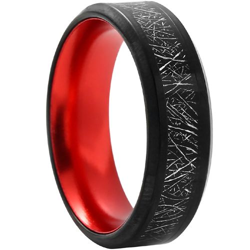 **COI Titanium Black Red/Blue/Green/Purple Beveled Edges Ring With Black Meteorite-7329CC