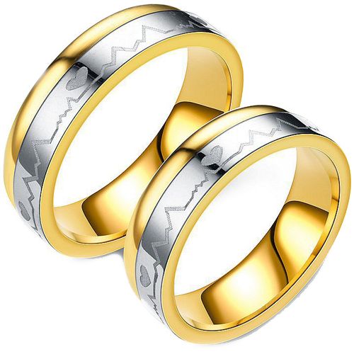 **COI Titanium Gold Tone Silver Heartbeat & Heart Ring-7352BB