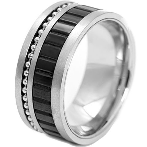 **COI Titanium Black Silver Grooves Ring-7356BB