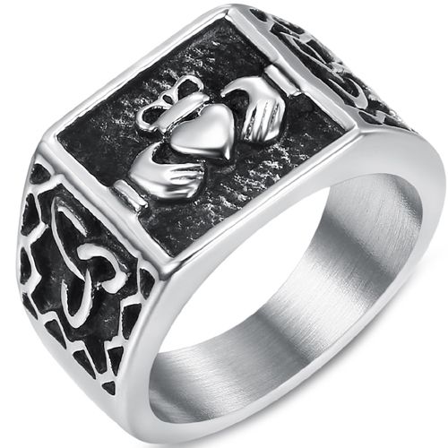 **COI Titanium Black Silver Mo Anam Cara Claddagh Ring-7359AA