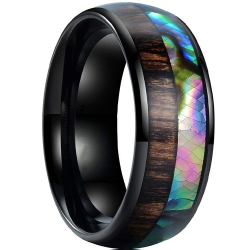 **COI Black Titanium Abalone shell & Wood Dome Court Ring-7375BB