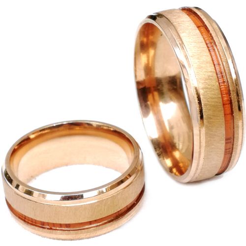 **COI Rose Titanium Step Edges Ring With Wood-7377BB