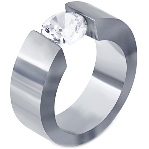**COI Titanium Black/Gold Tone/Silver Solitaire Ring With Cubic Zirconia-7380BB