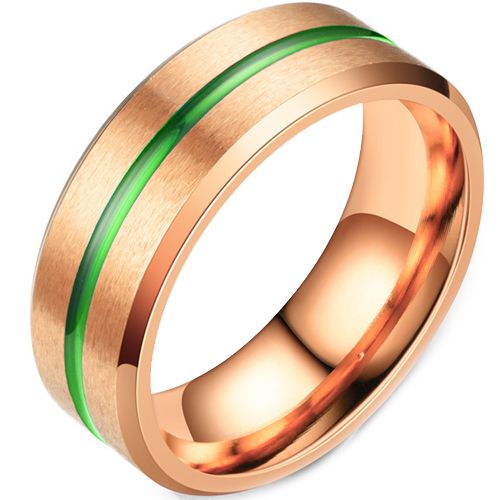 **COI Titanium Rose Green Center Groove Beveled Edges Ring-7390BB