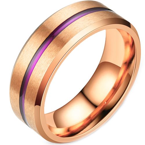 **COI Titanium Rose Purple Center Groove Beveled Edges Ring-7391BB