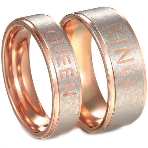 **COI Titanium Rose Silver King Queen Step Edges Ring-7411BB