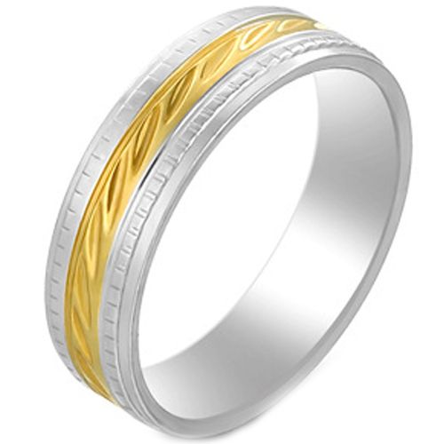 **COI Titanium Gold Tone Silver Grooves Step Edges Ring-7430BB