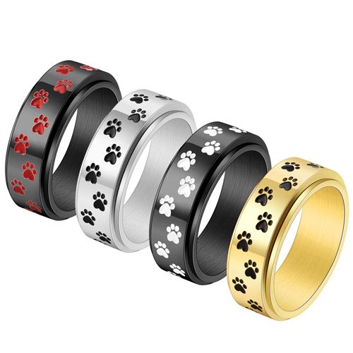 **COI Titanium Black/Gold Tone/Silver Paws Print Step Edges Ring-7433BB