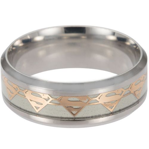 **COI Titanium Gold Tone/Silver Luminous Super Man Beveled Edges Ring-7480CC