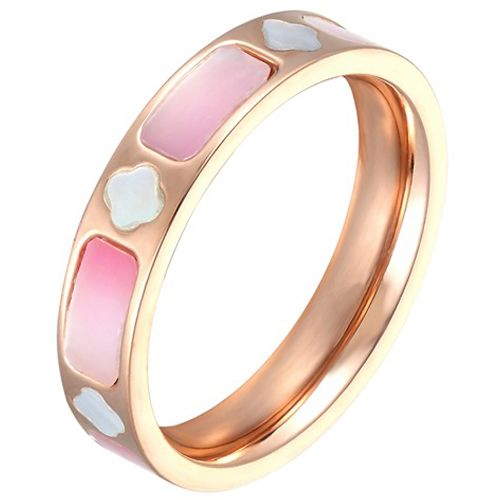 **COI Titanium Gold Tone/Rose Abalone Shell Ring-7491CC