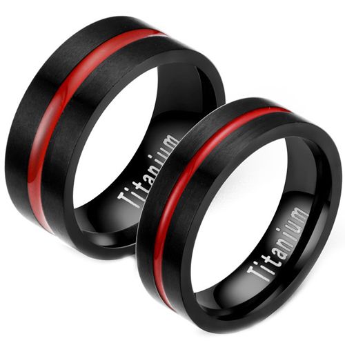 **COI Titanium Black Red Center Groove Pipe Cut Ring-7509BB