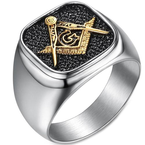 **COI Titanium Black Gold Tone Masonic Freemason Ring-7545BB