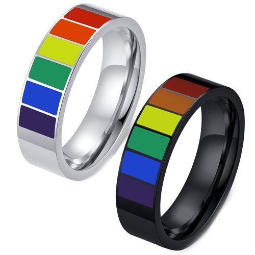 **COI Titanium Black/Silver Rainbow Color Pipe Cut Flat Ring-7549BB