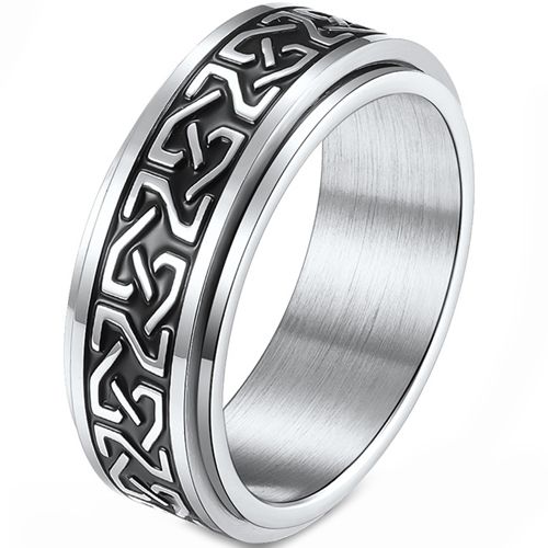 **COI Titanium Black Silver Celtic Step Edges Ring-7560BB