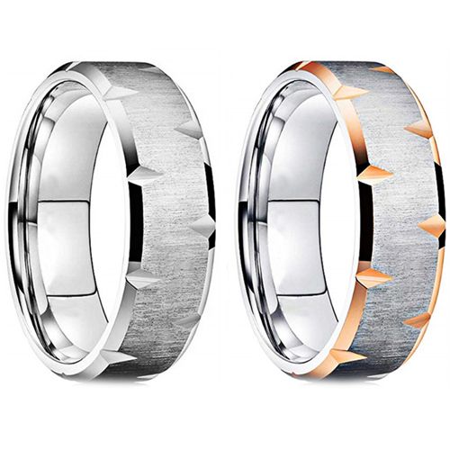 **COI Titanium Silver/Rose Silver Grooves Beveled Edges Ring-7561BB