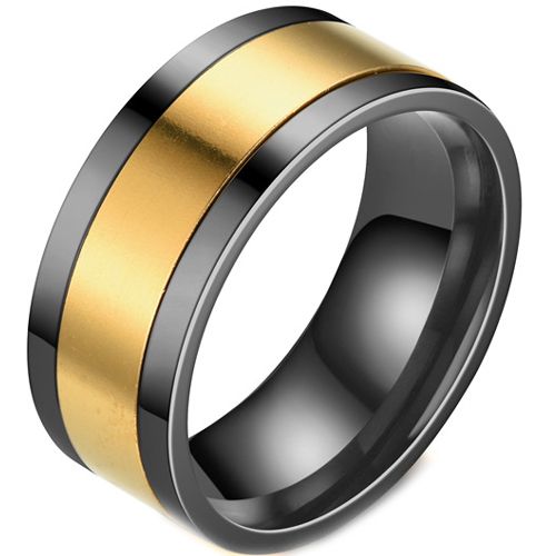 **COI Titanium Black Gold Tone Center Part Rotating Ring-7572BB