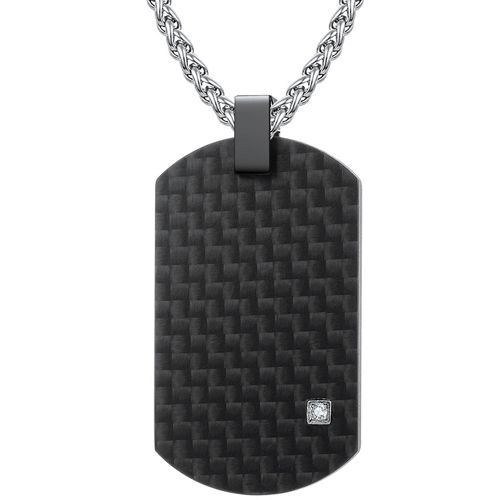 COI Black Titanium Pendant With Carbon Fiber and Cubic Zirconia-7671BB