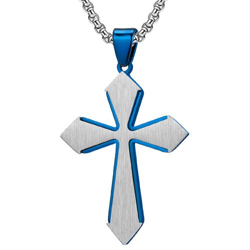 COI Titanium Blue/Gold Tone/Black Silver Cross Pendant-7677BB