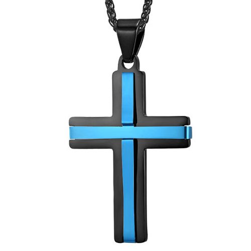 COI Titanium Blue/Rose/Silver Black Cross Pendant-7691BB