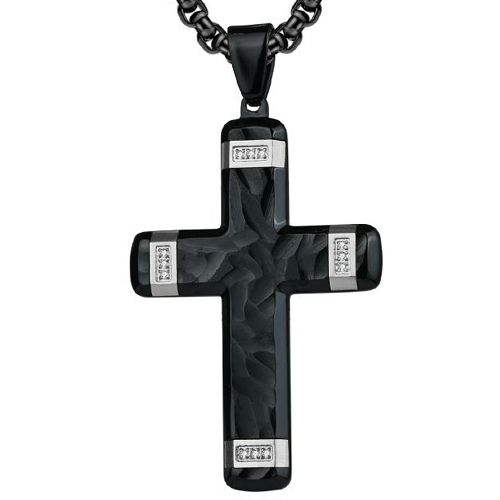 COI Titanium Blue/Gold Tone/Silver Black Cross Pendant With Cubic Zirconia-7692BB