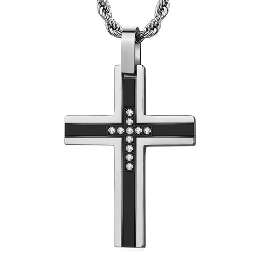 COI Titanium Black/Gold Tone Silver Cross Pendant With Cubic Zirconia-7712BB