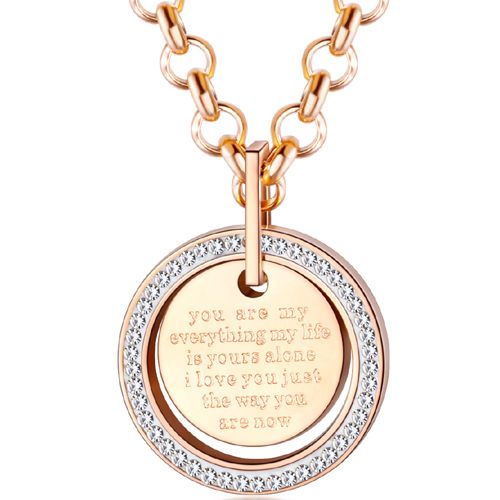 COI Rose Titanium You Are My Everything Pendant Necklace With Cubic Zirconia-7749BB