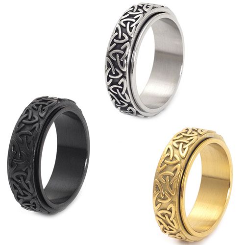 **COI Titanium Black/Gold Tone/Silver Trinity Knots Step Edges Ring-7822BB