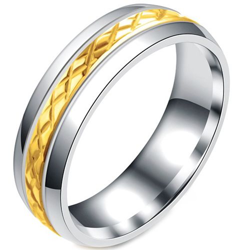 **COI Titanium Gold Tone Silver Grooves Ring-7843BB