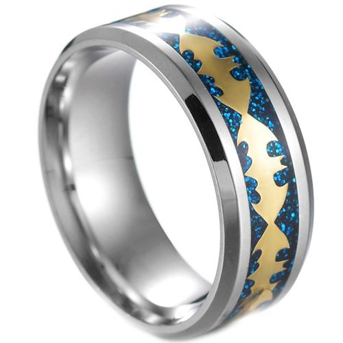 **COI Titanium Bat Man Beveled Edges Ring With Blue Meteorite-7853BB