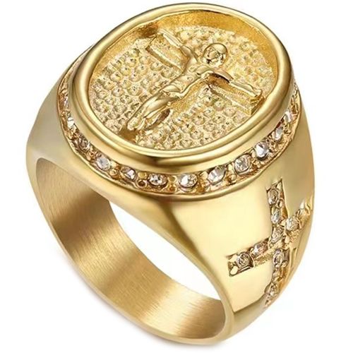 **COI Gold Tone Titanium Cross Ring With Cubic Zirconia-7915BB