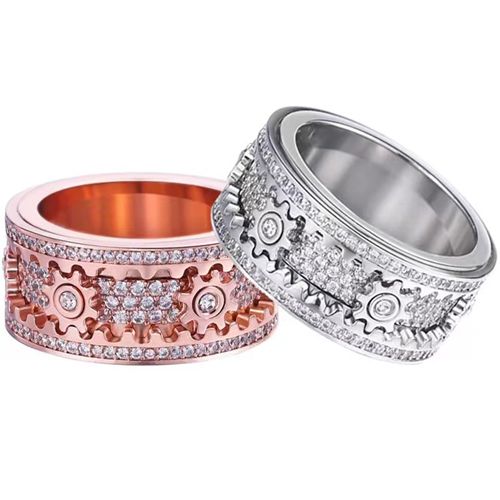 **COI Titanium Rose/Silver Gears Ring With Cubic Zirconia-7916BB