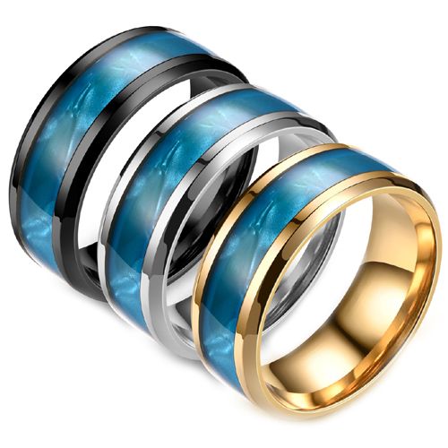 **COI Titanium Black/Gold Tone/Silver Abalone Shell Beveled Edges Ring-7922BB