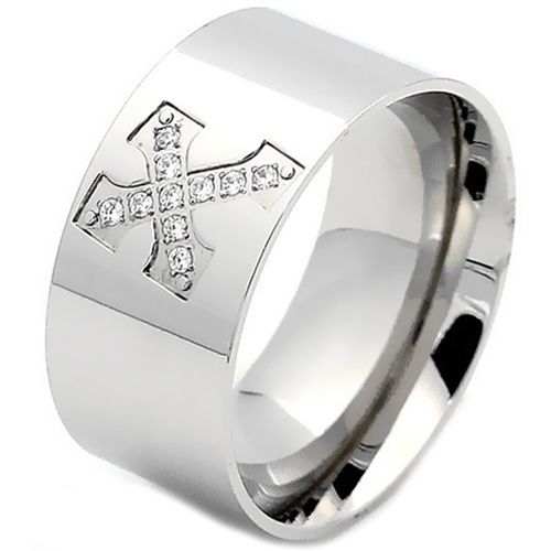 **COI Titanium Gold Tone/Silver Cross Ring With Cubic Zirconia-7925BB