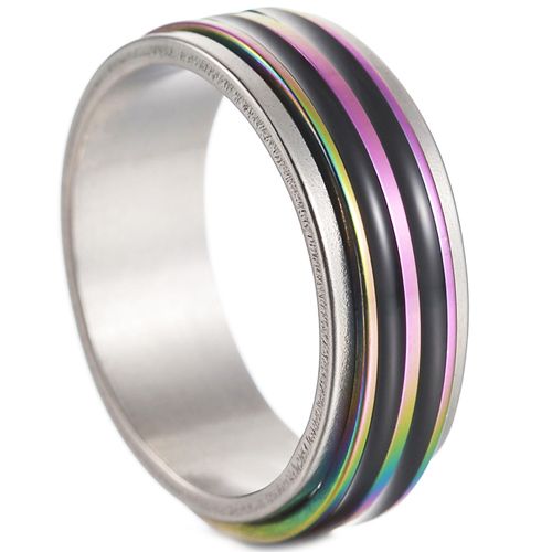 **COI Titanium Black Rainbow Color Step Edges Ring-7971BB
