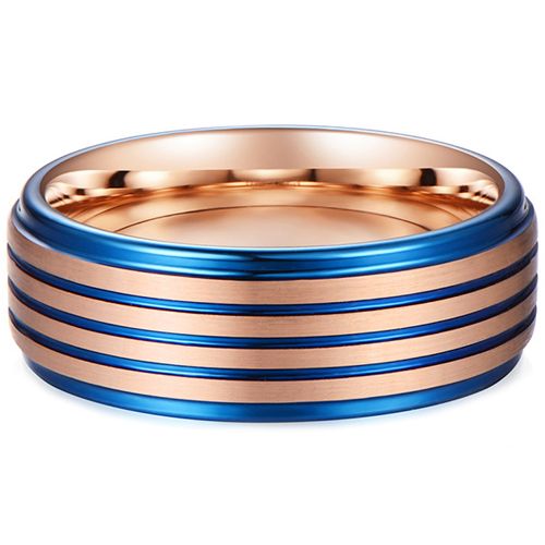 **COI Titanium Blue Rose Triple Grooves Step Edges Ring-7994BB