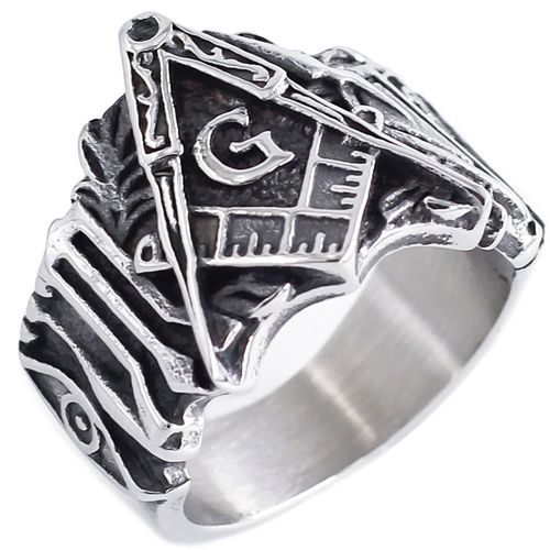 **COI Titanium Black Silver Masonic Freemason Ring-8064BB