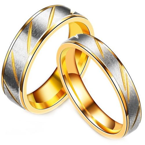 **COI Titanium Gold Tone Silver Diagonal Grooves Step Edges Ring-8107BB