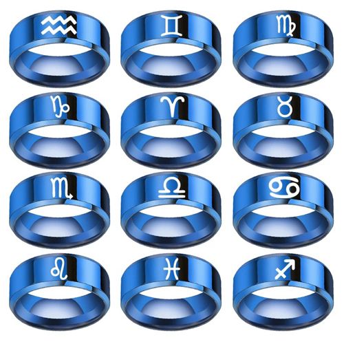 **COI Blue Titanium Zodiac Sign Beveled Edges Ring-8134BB